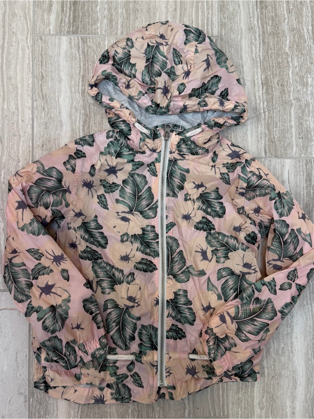 Mango Girls' Pink Floral Hooded Raincoat